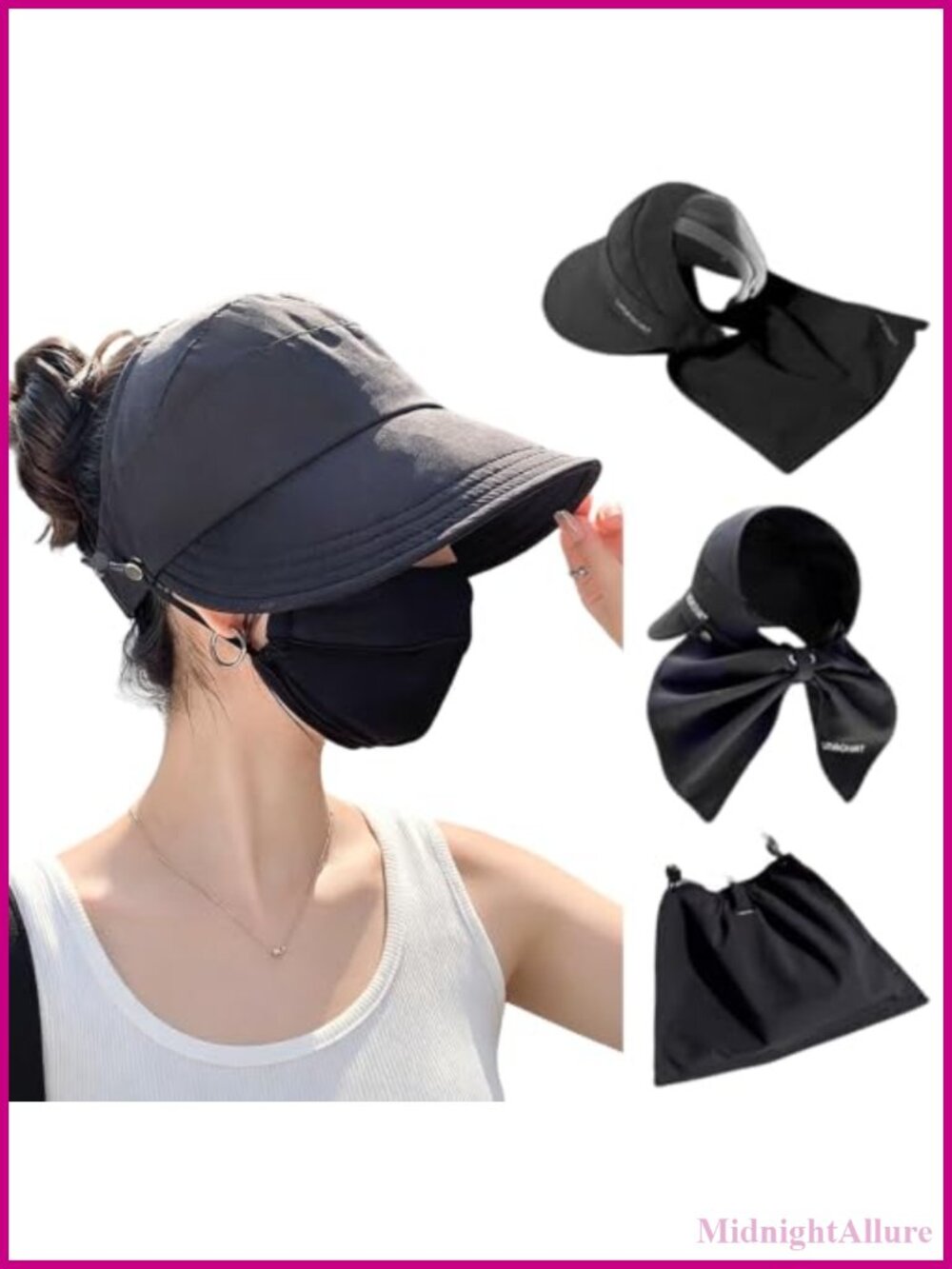 OULIGET Foldable Wide Brim Sun Hat with Ponytail Cutout Detachable Shawl